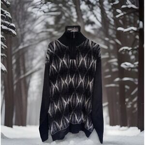Bergati‎ Sweater Men 3XL Black Geometric Long Sleeve Mock Neck Quarter Zip
